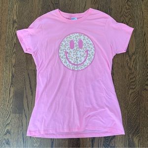 Pink Cheetah Smiley Face T-Shirt